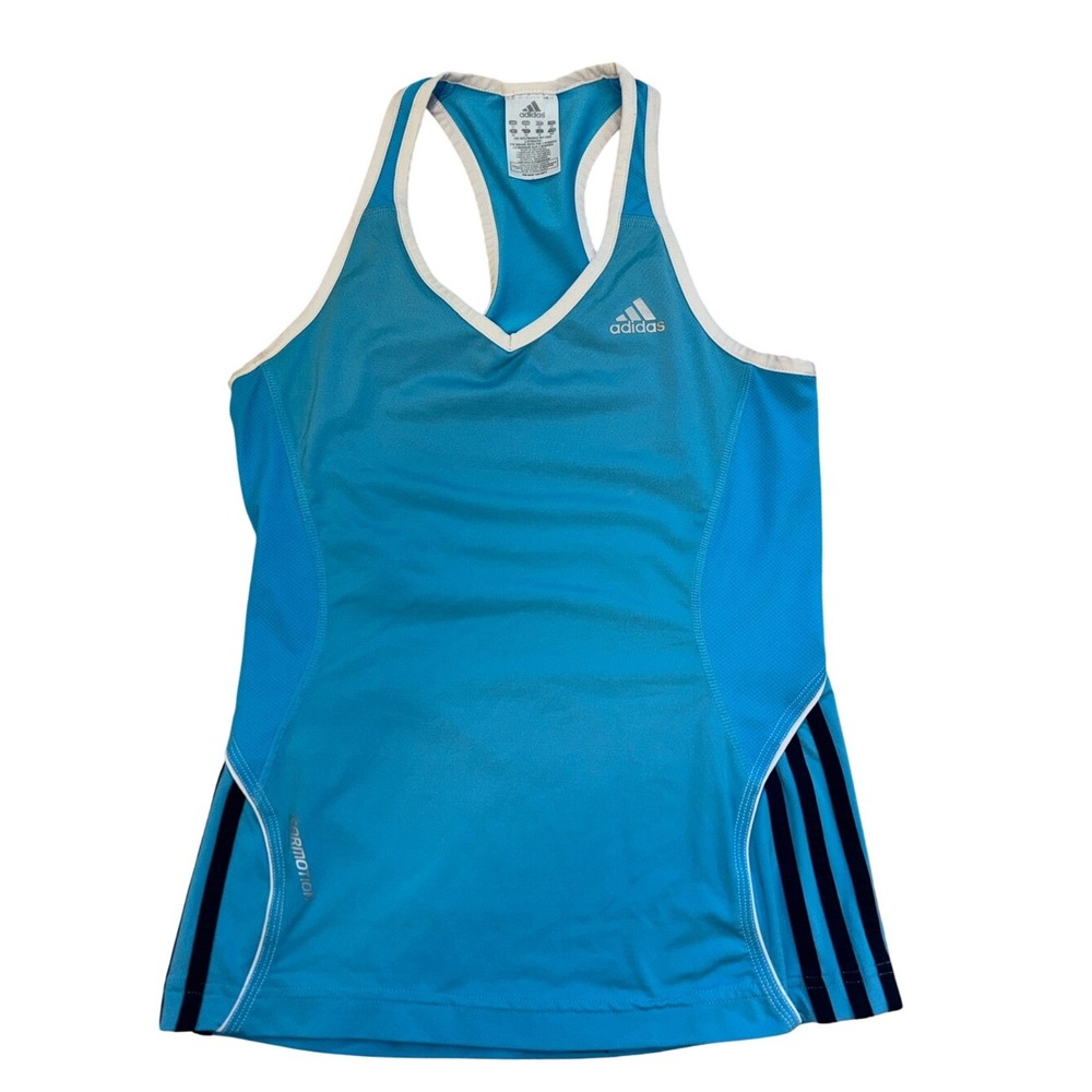 adidas Aqua & White Racerback tank top shirt workout fitness Y2K small blue VTG